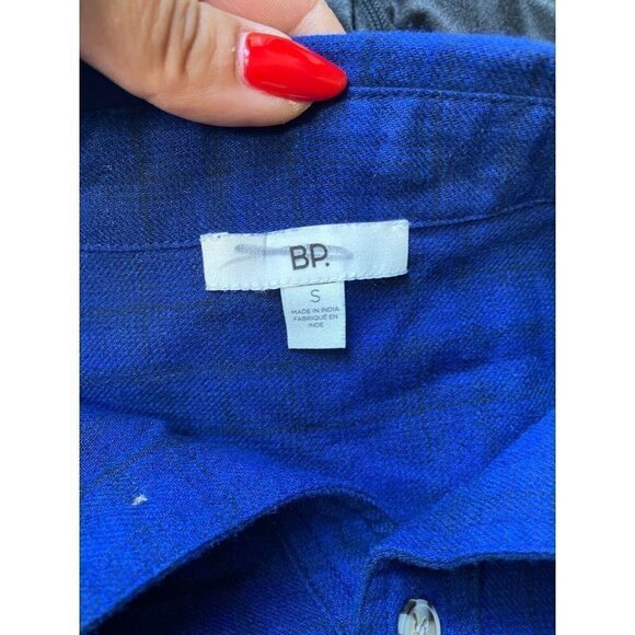 BP Mens BNWOT Small Plaid Tie Dye Ombre Blue Flannel Shirt Button Up - Picture 6 of 7